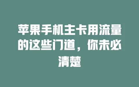 苹果手机主卡用流量的这些门道，你未必清楚