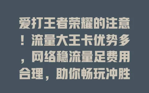 爱打王者荣耀的注意！流量大王卡优势多，网络稳流量足费用合理，助你畅玩冲胜利