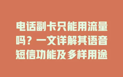 电话副卡只能用流量吗？一文详解其语音短信功能及多样用途