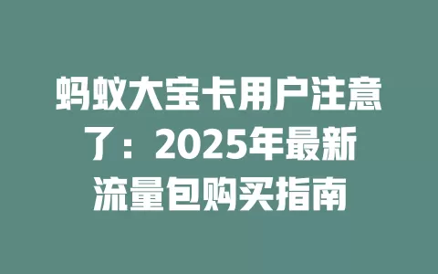 蚂蚁大宝卡用户注意了：2025年最新流量包购买指南