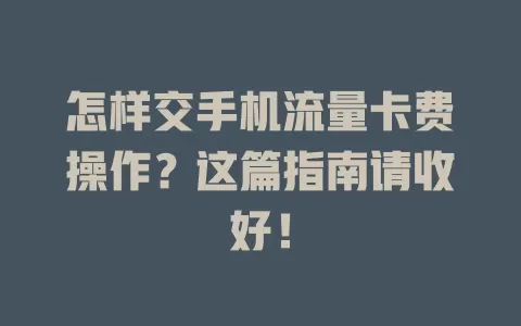 怎样交手机流量卡费操作？这篇指南请收好！