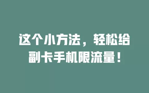这个小方法，轻松给副卡手机限流量！