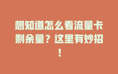 想知道怎么看流量卡剩余量？这里有妙招！
