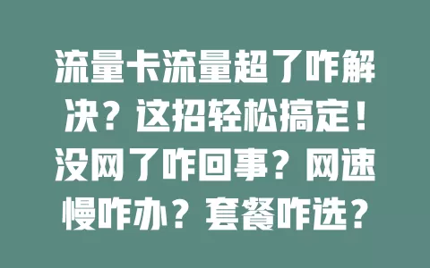 流量卡流量超了咋解决？这招轻松搞定！没网了咋回事？网速慢咋办？套餐咋选？攻略指南来了！