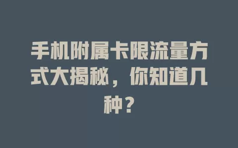 手机附属卡限流量方式大揭秘，你知道几种？