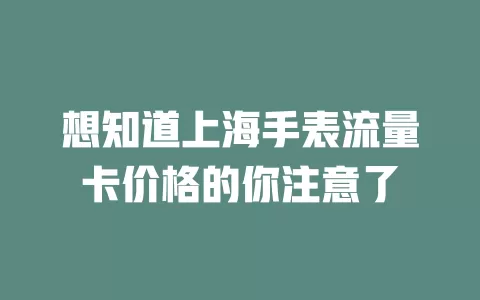 想知道上海手表流量卡价格的你注意了