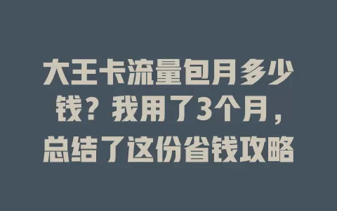 大王卡流量包月多少钱？我用了3个月，总结了这份省钱攻略