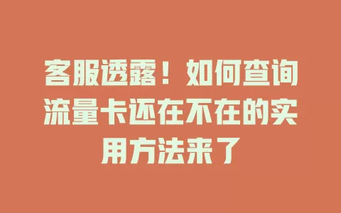 客服透露！如何查询流量卡还在不在的实用方法来了