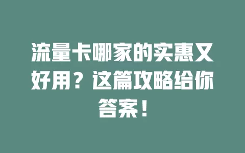 流量卡哪家的实惠又好用？这篇攻略给你答案！