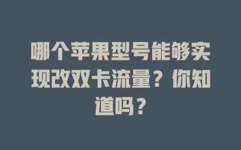哪个苹果型号能够实现改双卡流量？你知道吗？