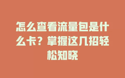 怎么查看流量包是什么卡？掌握这几招轻松知晓