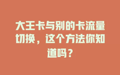 大王卡与别的卡流量切换，这个方法你知道吗？