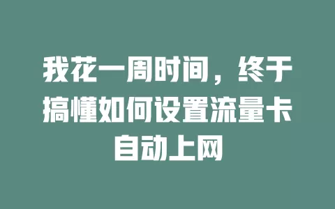 我花一周时间，终于搞懂如何设置流量卡自动上网