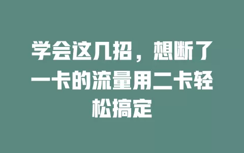 学会这几招，想断了一卡的流量用二卡轻松搞定