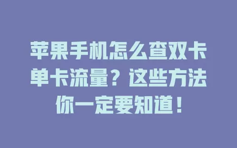 苹果手机怎么查双卡单卡流量？这些方法你一定要知道！