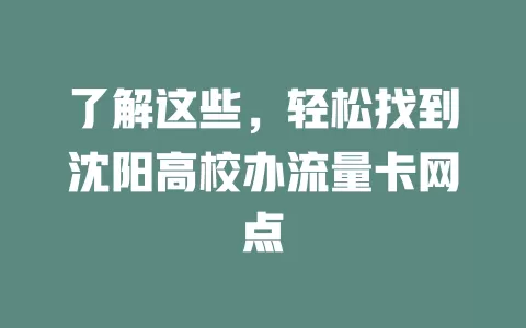 了解这些，轻松找到沈阳高校办流量卡网点