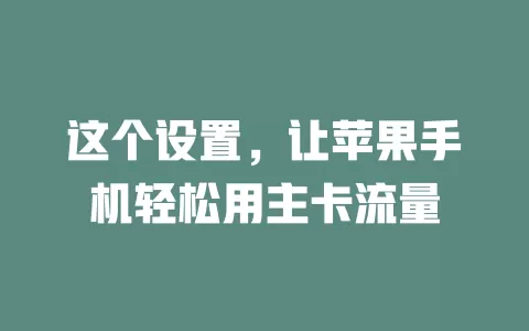 这个设置，让苹果手机轻松用主卡流量