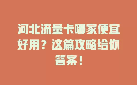 河北流量卡哪家便宜好用？这篇攻略给你答案！