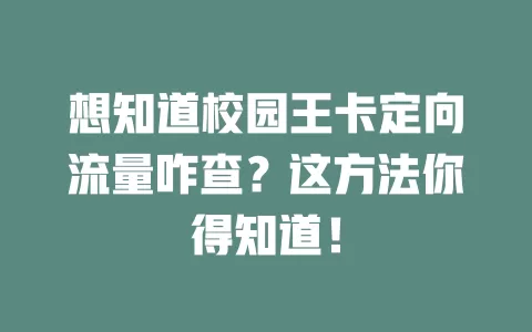 想知道校园王卡定向流量咋查？这方法你得知道！