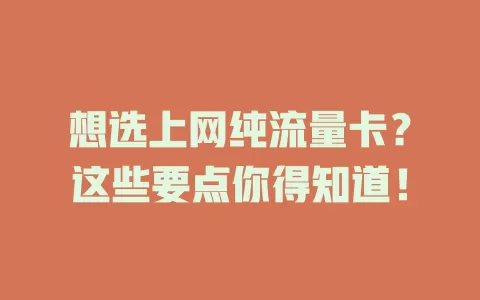 想选上网纯流量卡？这些要点你得知道！