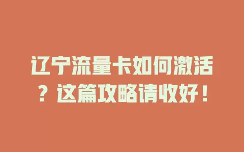 辽宁流量卡如何激活？这篇攻略请收好！