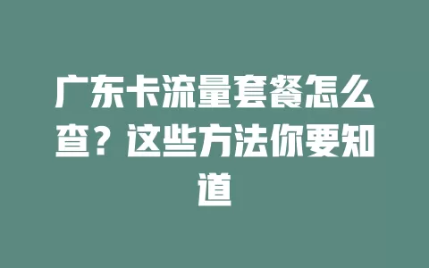 广东卡流量套餐怎么查？这些方法你要知道