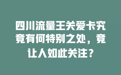 四川流量王关爱卡究竟有何特别之处，竟让人如此关注？