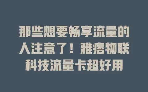 那些想要畅享流量的人注意了！雅痞物联科技流量卡超好用