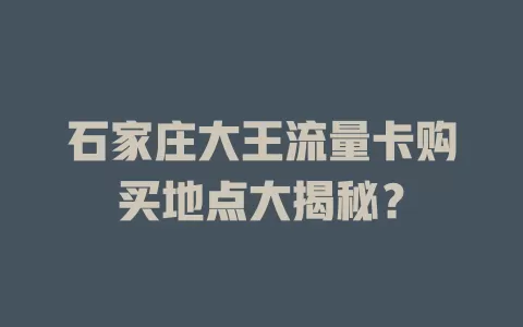 石家庄大王流量卡购买地点大揭秘？
