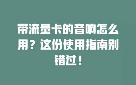 带流量卡的音响怎么用？这份使用指南别错过！
