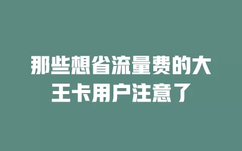 那些想省流量费的大王卡用户注意了