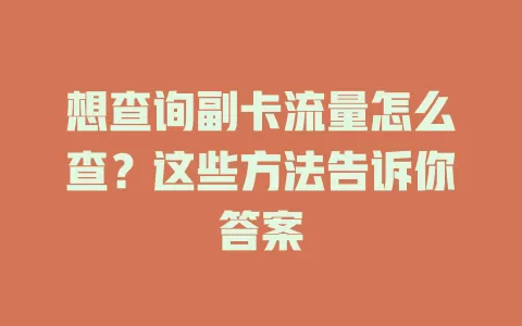 想查询副卡流量怎么查？这些方法告诉你答案