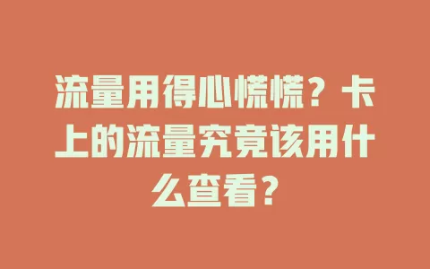 流量用得心慌慌？卡上的流量究竟该用什么查看？