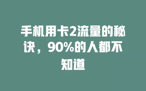 手机用卡2流量的秘诀，90%的人都不知道