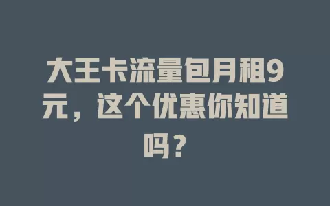 大王卡流量包月租9元，这个优惠你知道吗？