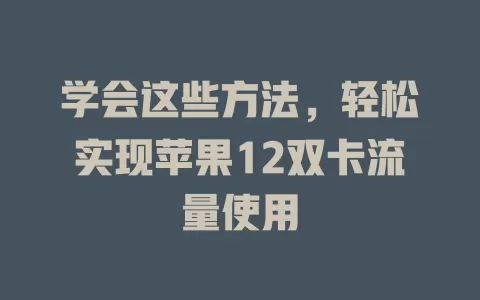 学会这些方法，轻松实现苹果12双卡流量使用