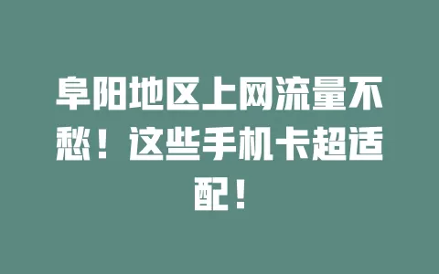 阜阳地区上网流量不愁！这些手机卡超适配！
