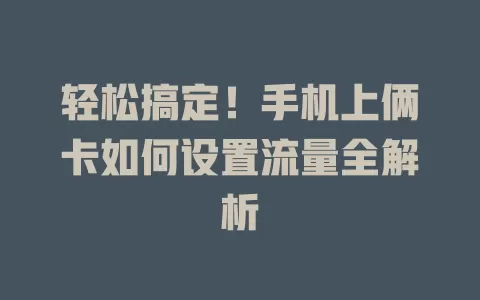 轻松搞定！手机上俩卡如何设置流量全解析