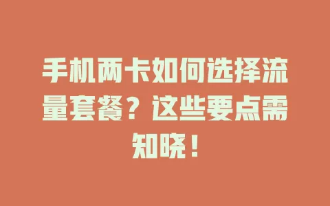 手机两卡如何选择流量套餐？这些要点需知晓！