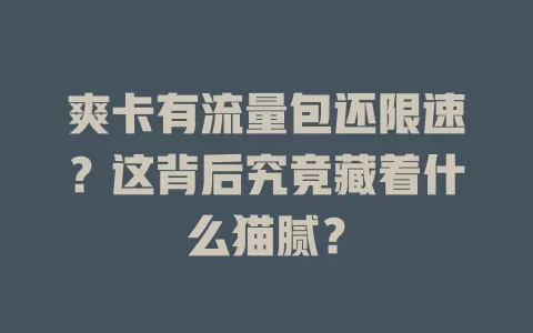 爽卡有流量包还限速？这背后究竟藏着什么猫腻？
