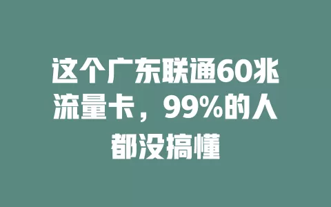 这个广东联通60兆流量卡，99%的人都没搞懂