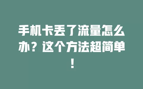 手机卡丢了流量怎么办？这个方法超简单！