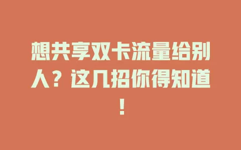 想共享双卡流量给别人？这几招你得知道！