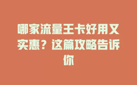 哪家流量王卡好用又实惠？这篇攻略告诉你