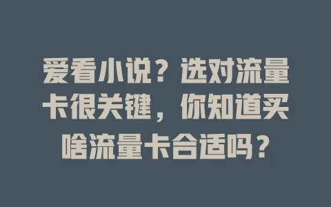 爱看小说？选对流量卡很关键，你知道买啥流量卡合适吗？