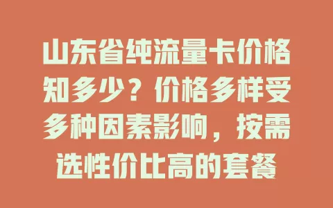 山东省纯流量卡价格知多少？价格多样受多种因素影响，按需选性价比高的套餐