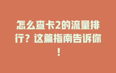 怎么查卡2的流量排行？这篇指南告诉你！