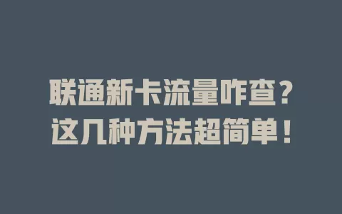 联通新卡流量咋查？这几种方法超简单！