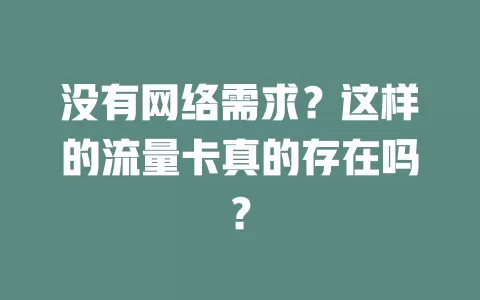 没有网络需求？这样的流量卡真的存在吗？
