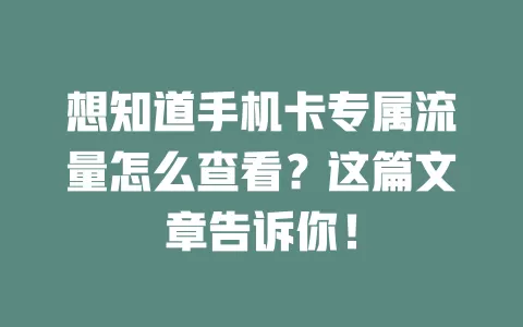 想知道手机卡专属流量怎么查看？这篇文章告诉你！